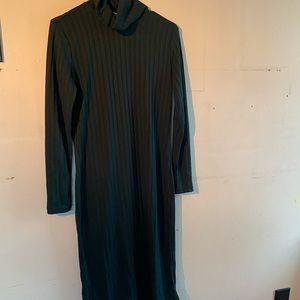 Dark Green Ribbed Sweater Dress